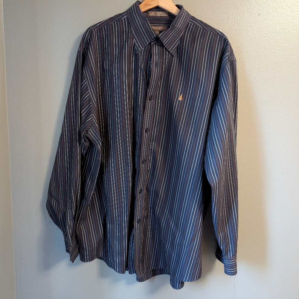 Nordstrom Smartcare Wrinkle Free Long Sleeve Button Down Navy Striped‎ Size XL